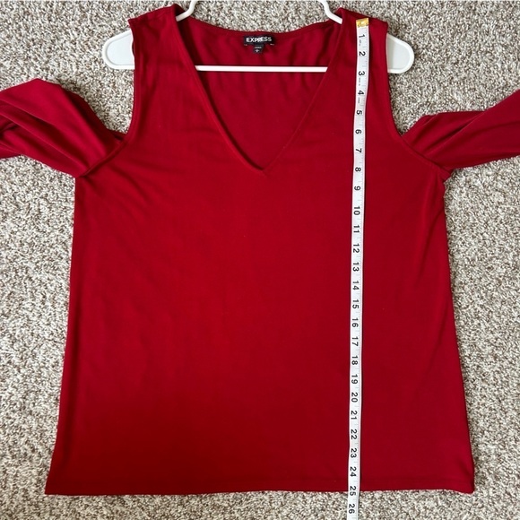 Express Red Cold Shoulder Long Sleeve Blouse Casual Formal Holiday Party Large - Picture 7 of 7